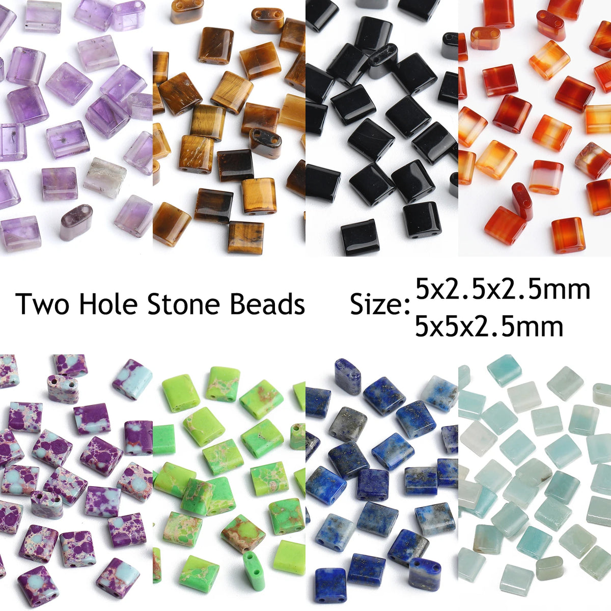 Stone Beads Rectangle Two-Hole Tiger Eye Jasper Styles for DIY Jewelry Making