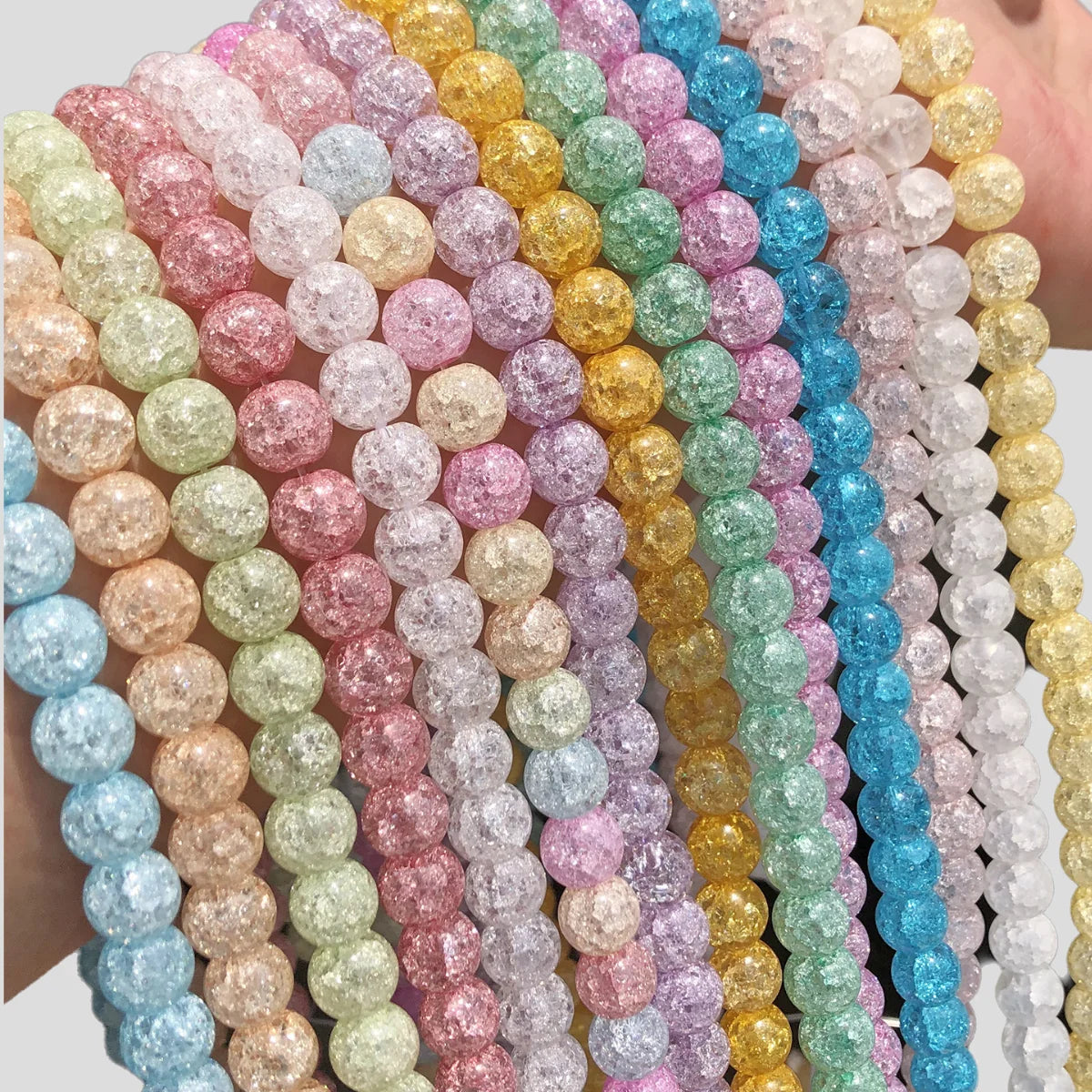 Beads Multicolor Snow Cracked Crystal Round Quartz-Style Crystal Craft Beads