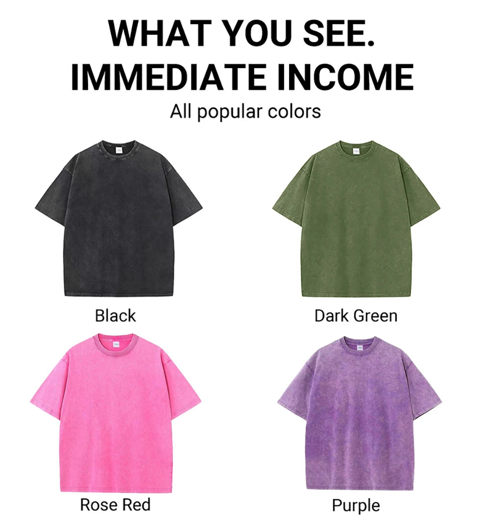 T-Shirt Unisex Washed Oversized Heavyweight Solid Color Vintage Loose Tee
