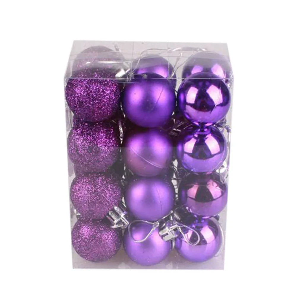 Christmas Ornaments 24pc Glitter Bauble Set Tube 12 Colors 1.18 in
