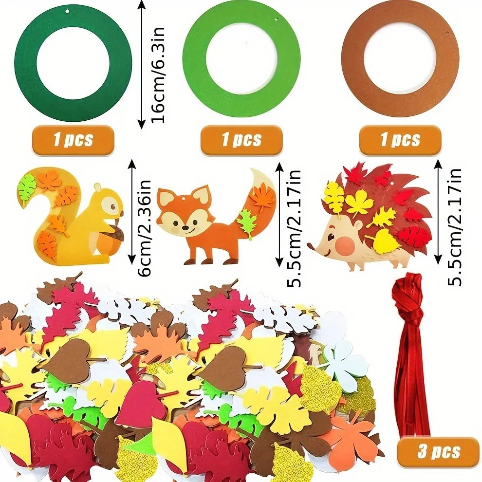 131pcs Fall Wreath Craft Kit, Autumn Crafts Set, Thanksgiving Art Supplies, Foam Craft Kit, Hedgehog Craft Set, Felt Craft Kit