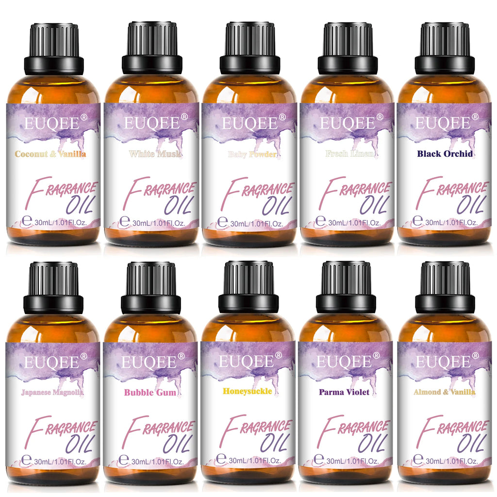 EUQEE 30ml Premium Fragrance Oil For Diffuser Aromatherapy Coconut & Vanilla White Musk Bubble Gum Lilac Aroma Fragrance Oils
