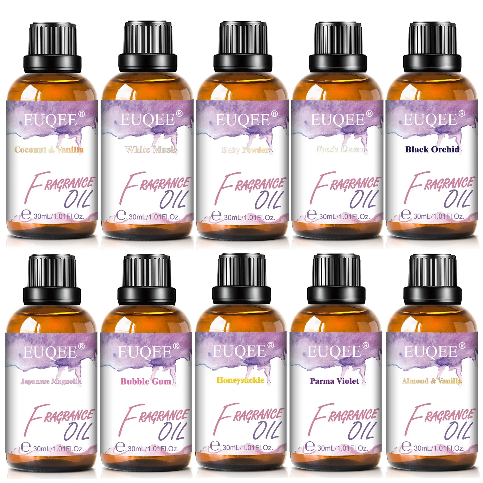 EUQEE 30ml Premium Fragrance Oil For Diffuser Aromatherapy Coconut & Vanilla White Musk Bubble Gum Lilac Aroma Fragrance Oils