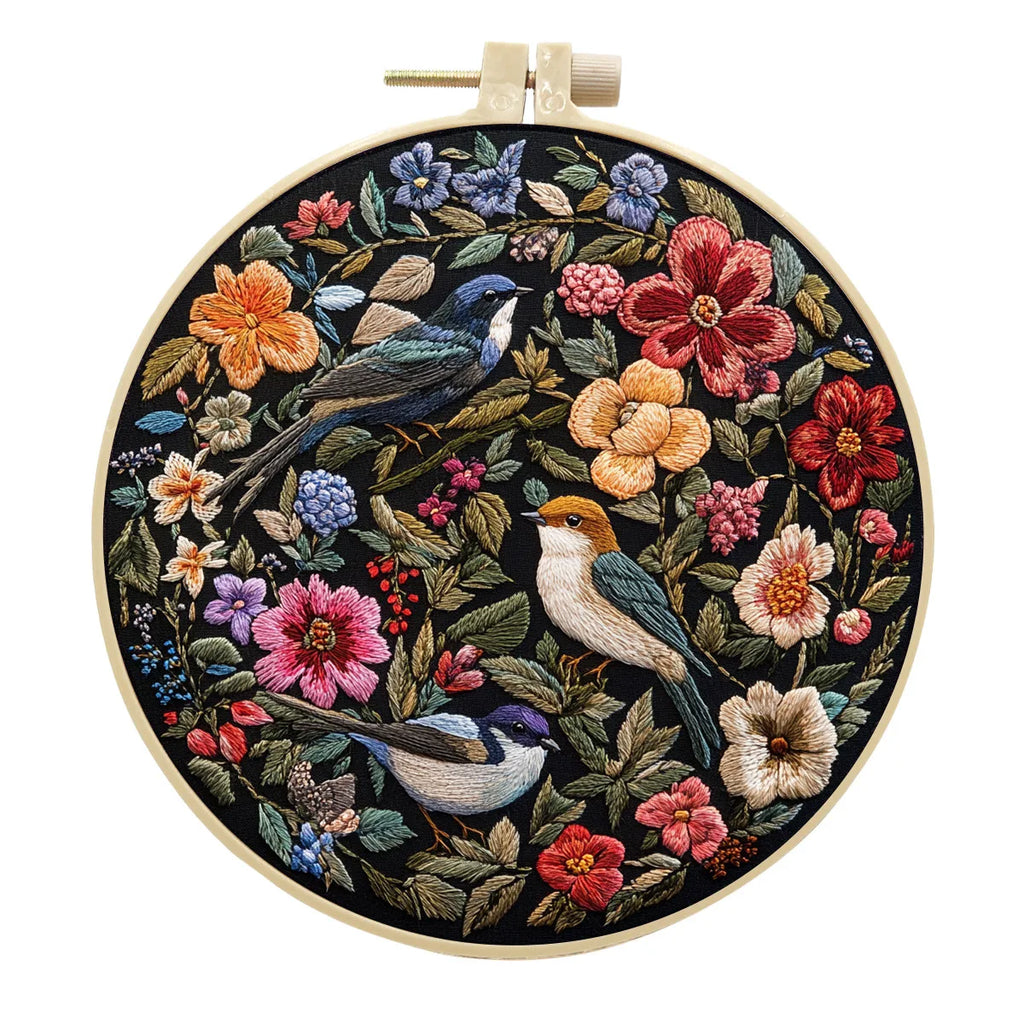 Embroidery Kit, Flowers & Birds for Beginner Stitch Practice & Home Decor