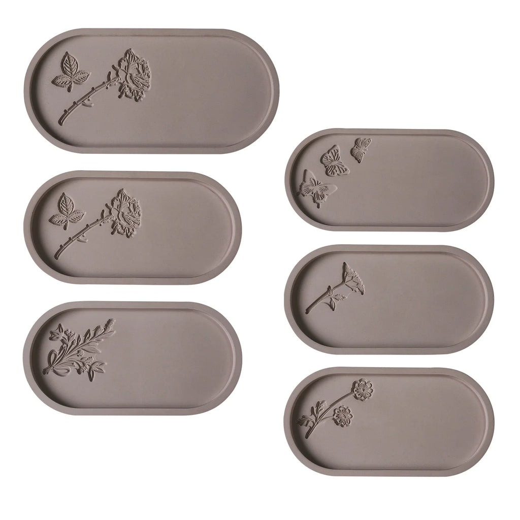 Carved Flower Oval Tray Silicone Mold DIY Concrete Cement Storage Dish Mould Jewelry Display Plate Plaster Resin Casting Molds