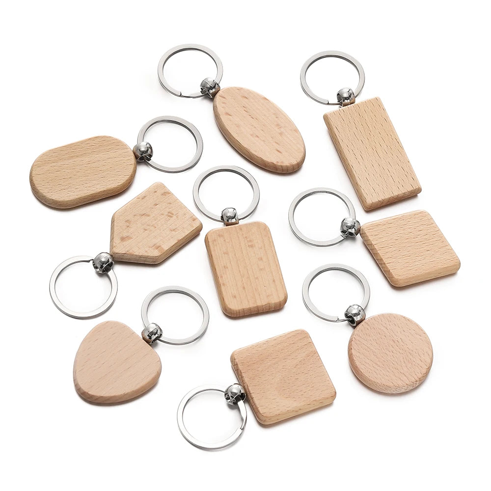 Wood Keychain Blanks Rectangle Geometric Keyrings DIY Jewelry Making