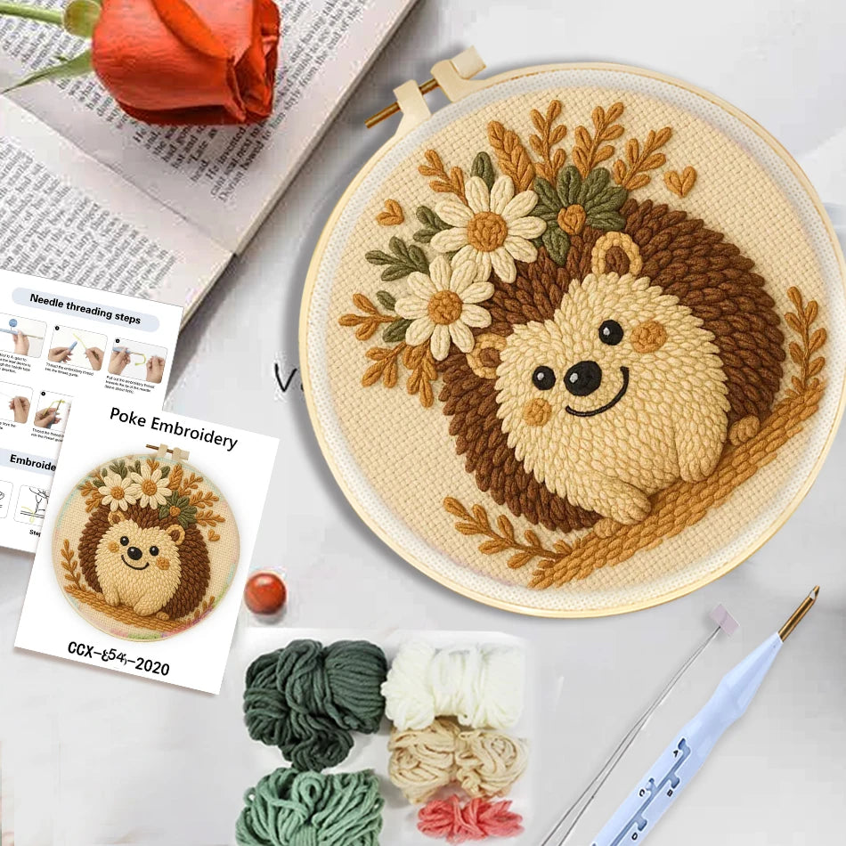 Punch Needle Kit, Animal Pattern for Beginner Yarn Art & Home Decor Crafts