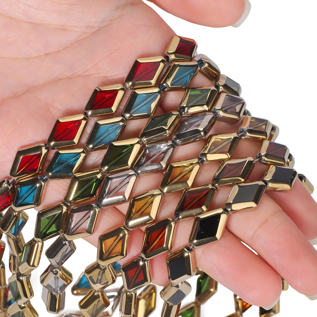 Glass Beads Diamond Shape Gold Color Edging for DIY Jewelry Making Craft Beads