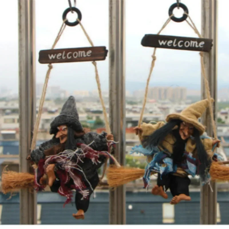 Halloween Flying Witch Hanging Decoration, 3 Hat Colors, Plastic