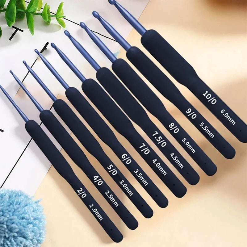 Crochet Hook Set, Blue Soft Handles with Needlecraft Tool Accessories