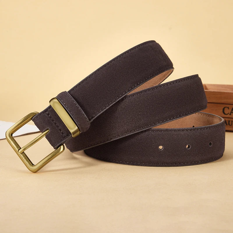 Women's Suede Leather Belt Gold Buckle Vintage Style for Dresses & Jeans