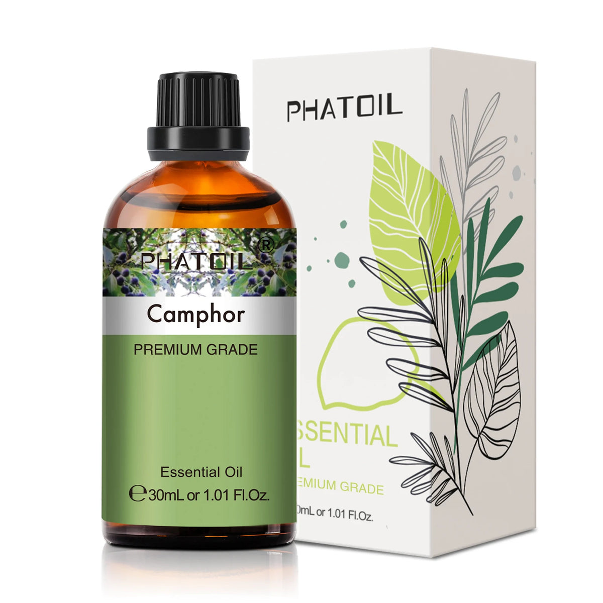 Phatoil Camphor essential oil bottle and packaging on a white background