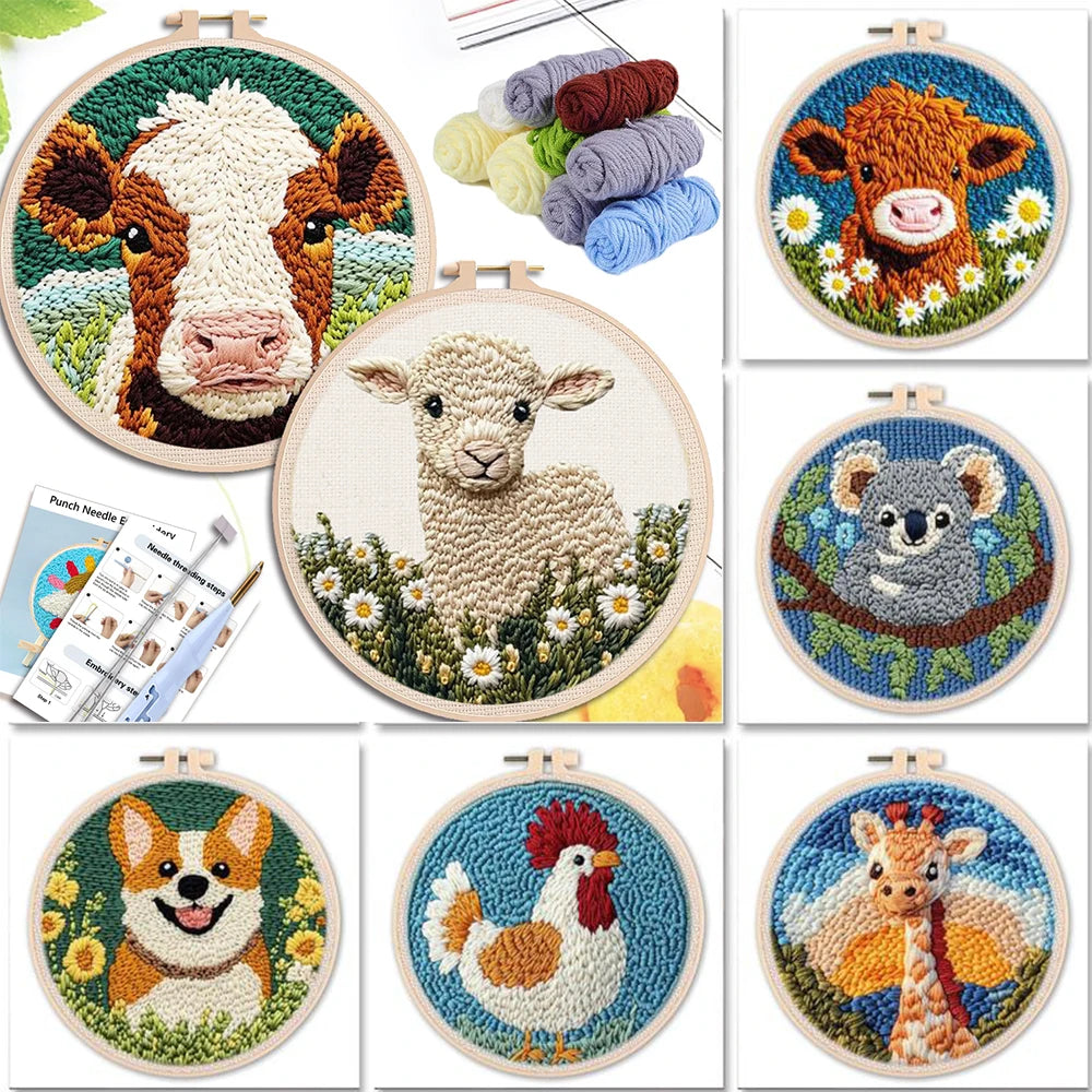 Punch Needle Kit, Cow Design for Beginner Embroidery & Handmade Home Decor