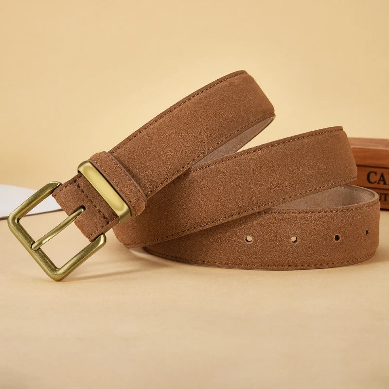 Women's Suede Leather Belt Gold Buckle Vintage Style for Dresses & Jeans