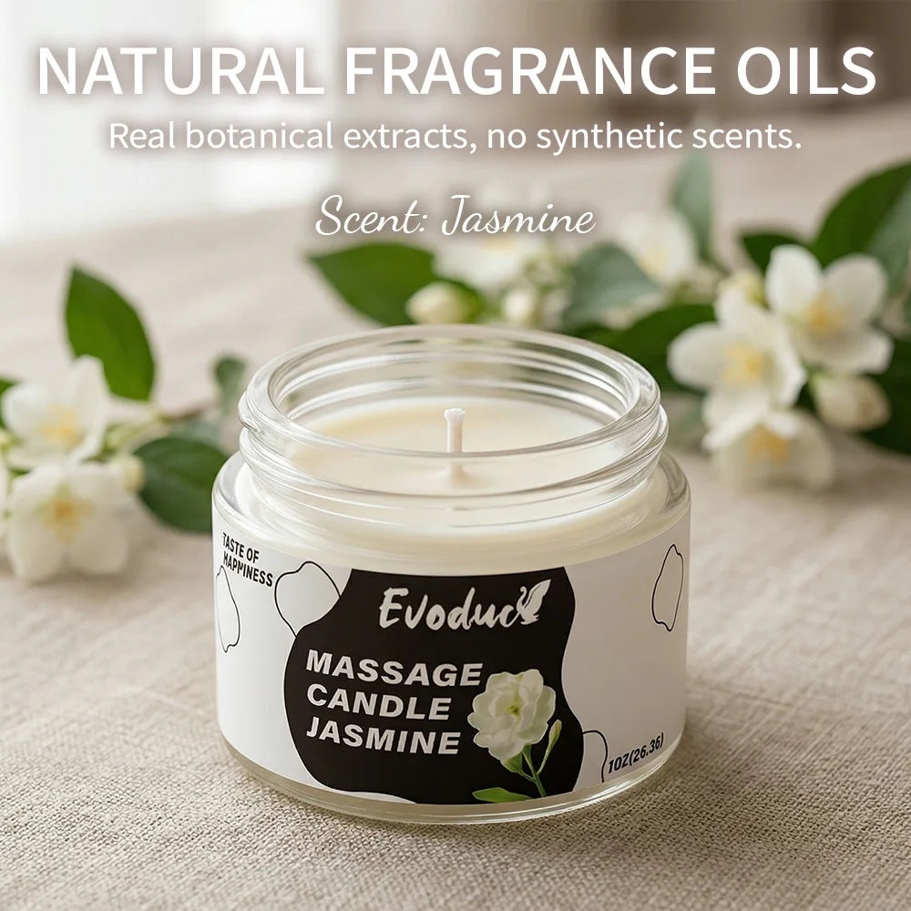 Massage Oil Candle Jasmine Soy Wax Low Temp Melt Pour Skin Care Moisturizing Relaxing Warm Spa Bath Couples Gift Women Christmas