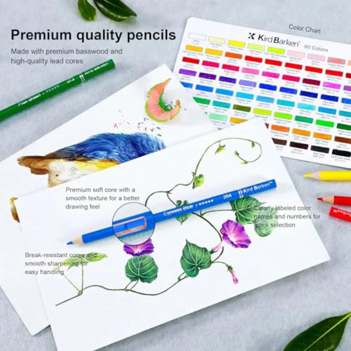 Colored Pencil Set, 80 Oil-Based Soft Core 2B, for Artists & Adult Coloring