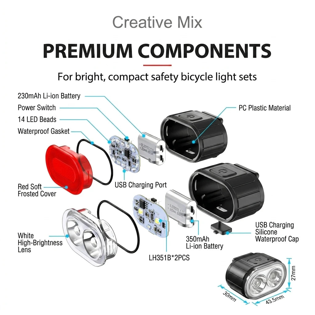 Set of Bike Lighting Front Premium Quality Replacement Accessory