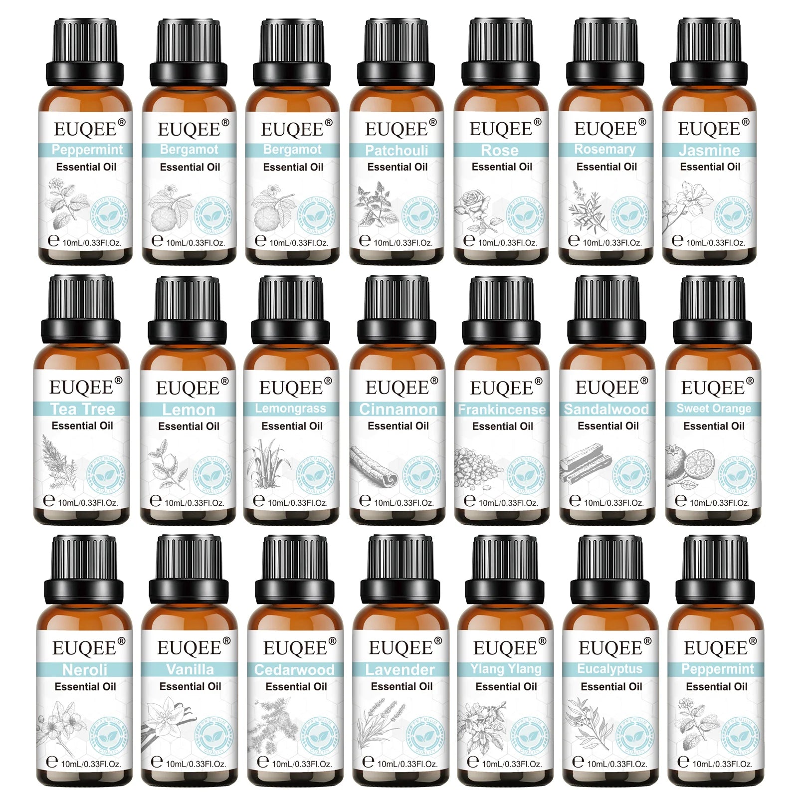 EUQEE 10ml Pure Essential Oil For Humidifier,Diffuser,Candle Making-Eucalyptus Vanilla Citronella Aromatherapy Essential Oils