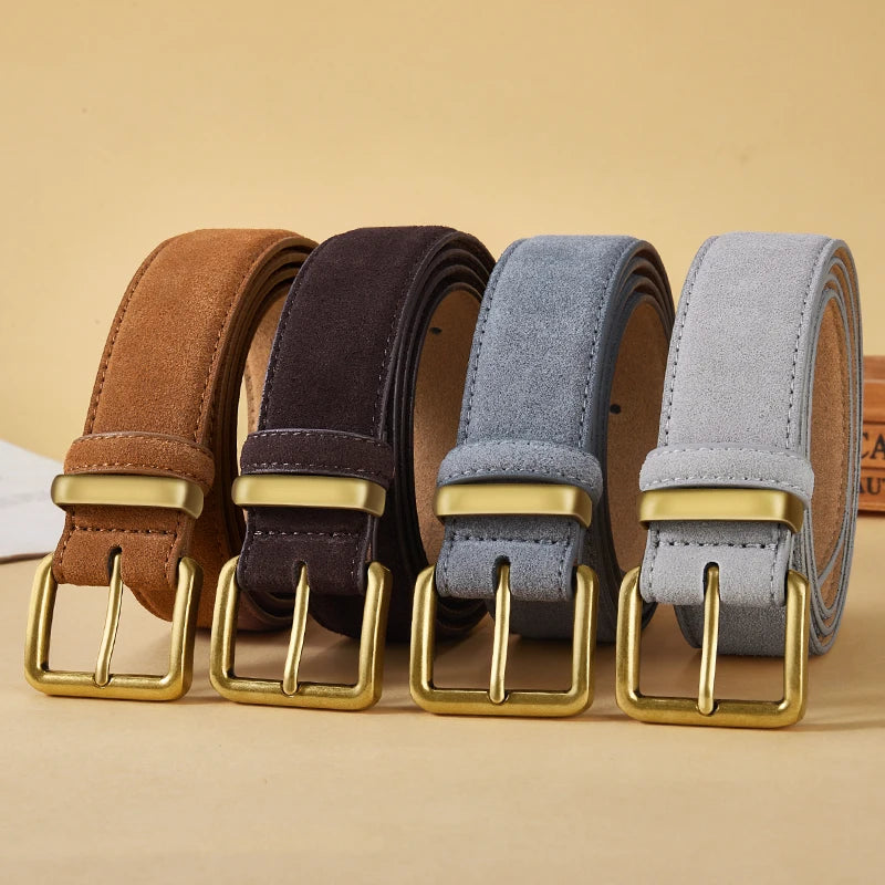 Women's Suede Leather Belt Gold Buckle Vintage Style for Dresses & Jeans