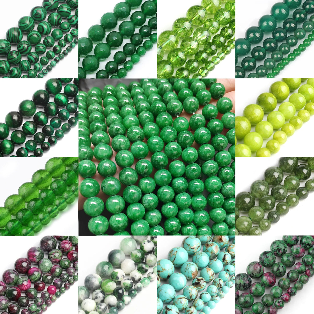 Stone Beads Round Green Agate Jasper Tiger Eye Styles for DIY Jewelry Making