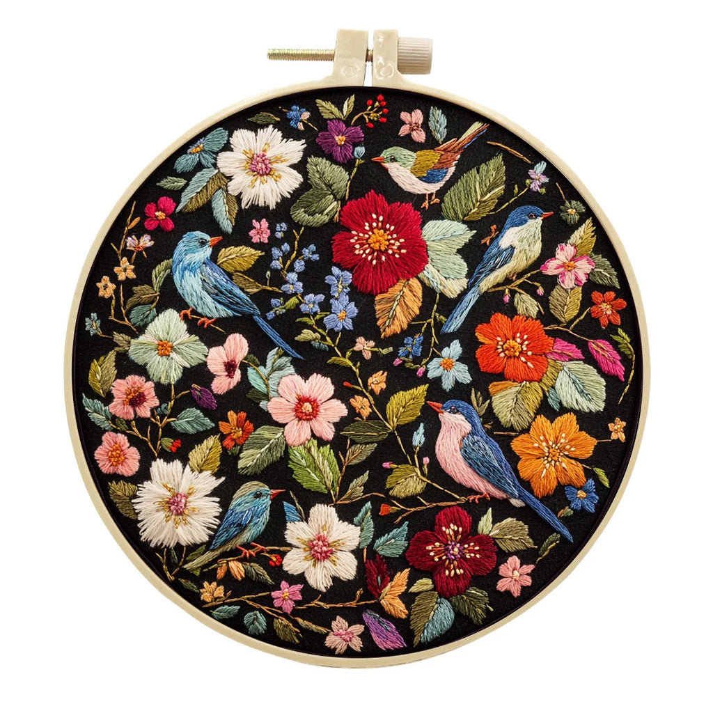 Embroidery Kit, Flowers & Birds for Beginner Stitch Practice & Home Decor