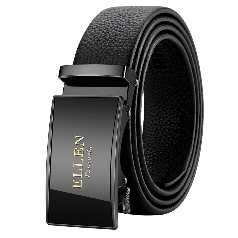 Men's Ratchet Leather Belt Alloy Automatic Buckle for Jeans, Dress & Business