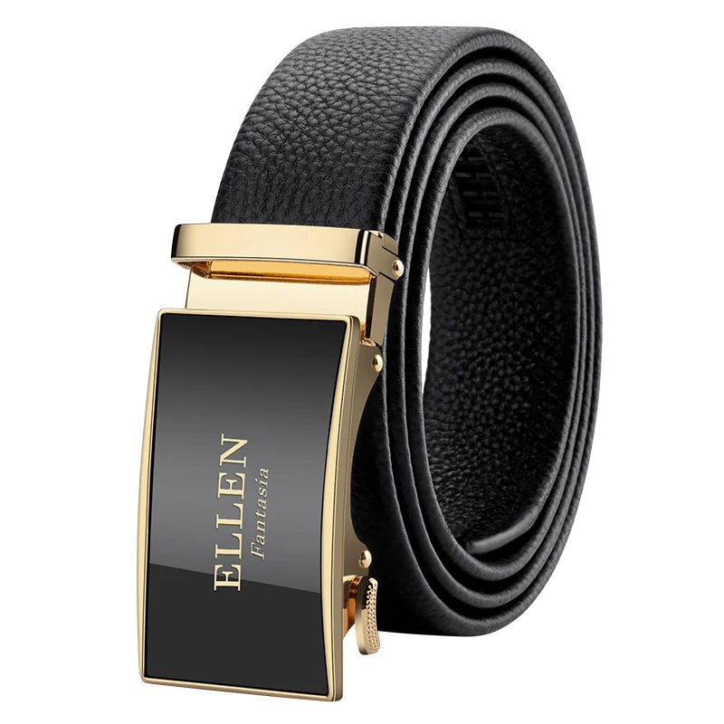 Men's Ratchet Leather Belt Alloy Automatic Buckle for Jeans, Dress & Business