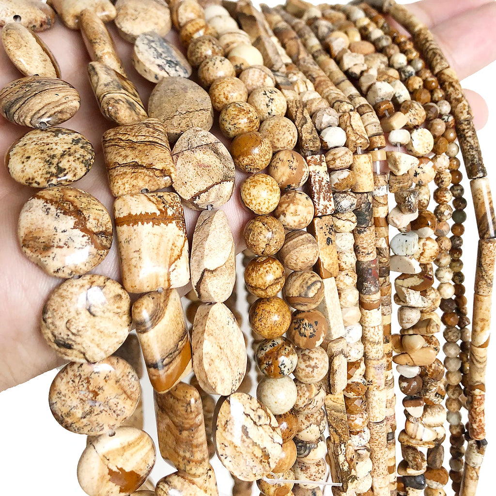 Stone Beads Picture Jasper-Style Round Tube Rondelle for DIY Jewelry Making