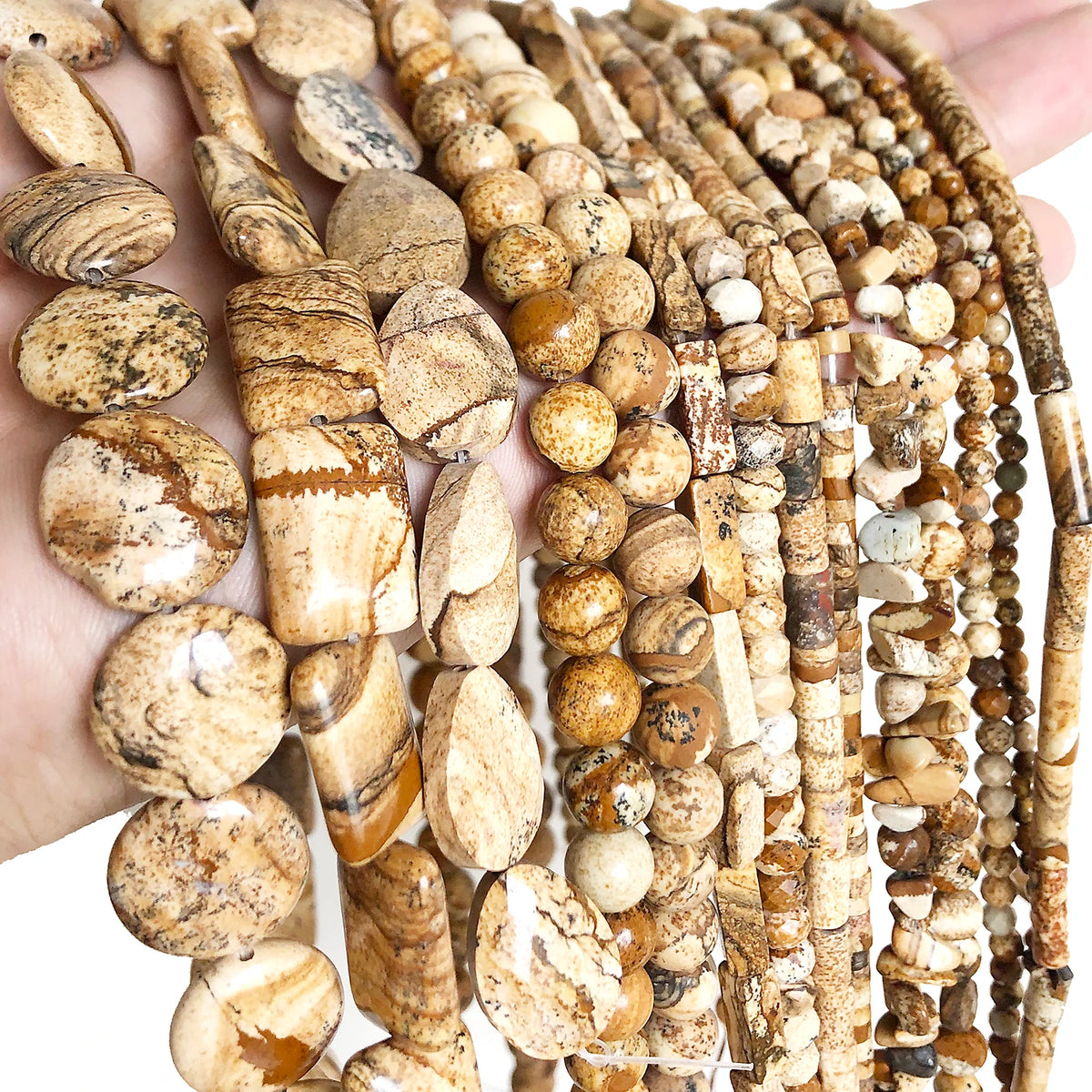 Stone Beads Picture Jasper-Style Round Tube Rondelle for DIY Jewelry Making
