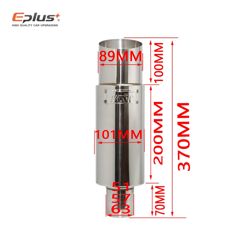 Stainless Steel Car Exhaust Drum Muffler Tail Pipe Universal 51-63mm