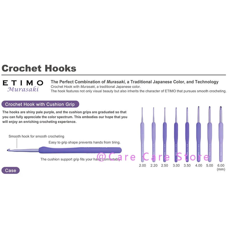 Crochet Hook, Tulip Etimo Murasaki Cushion Grip for Handmade Yarn Crafts