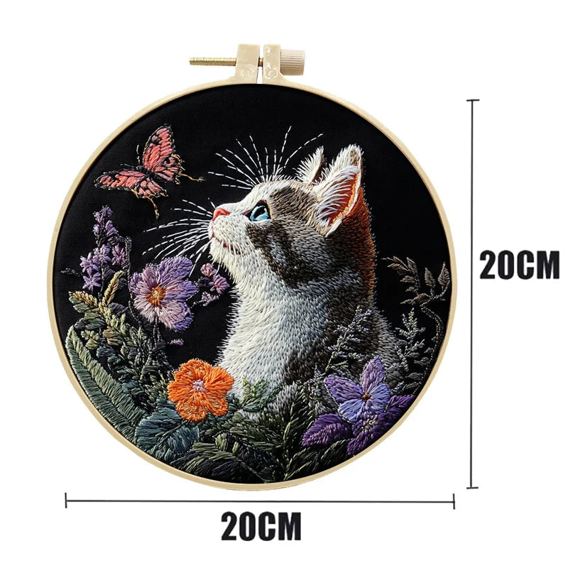 Embroidery Kit, Cats & Flowers for Beginner Needlework & Handmade Decor
