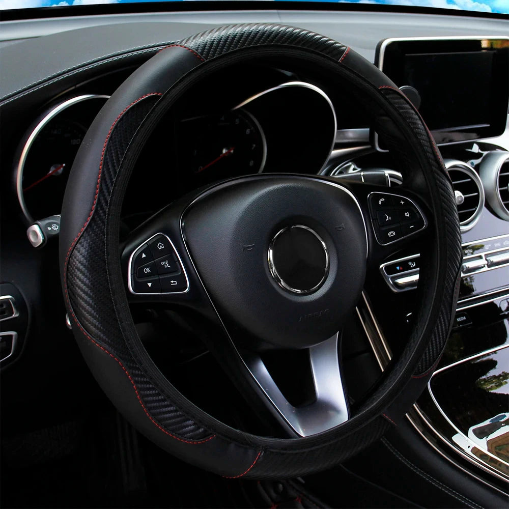 Black Steering Wheel Cover Carbon Steering Wheel Cover Anti-Slip Comfort