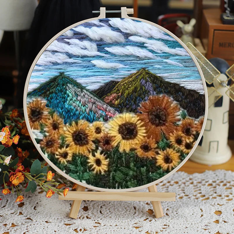 Embroidery Kit, Flower Patterns Without Hoop for Handmade Needlework Art