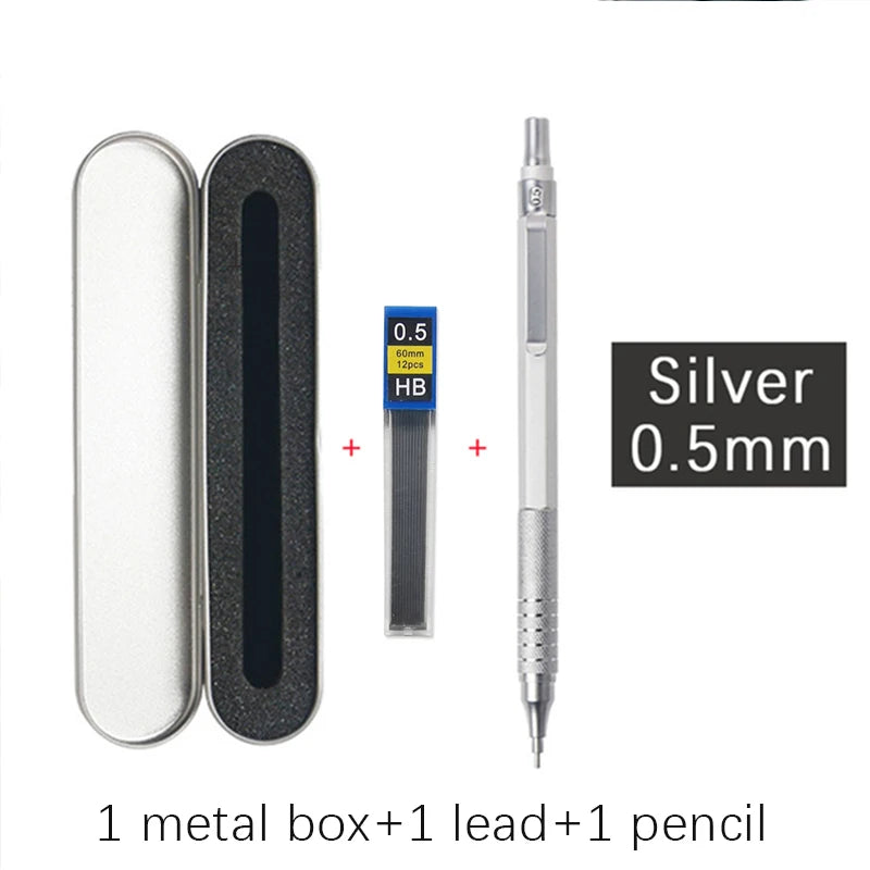 Metal Mechanical Pencil & Lead Refills — 0.3 to 2.0mm, Black or Silver
