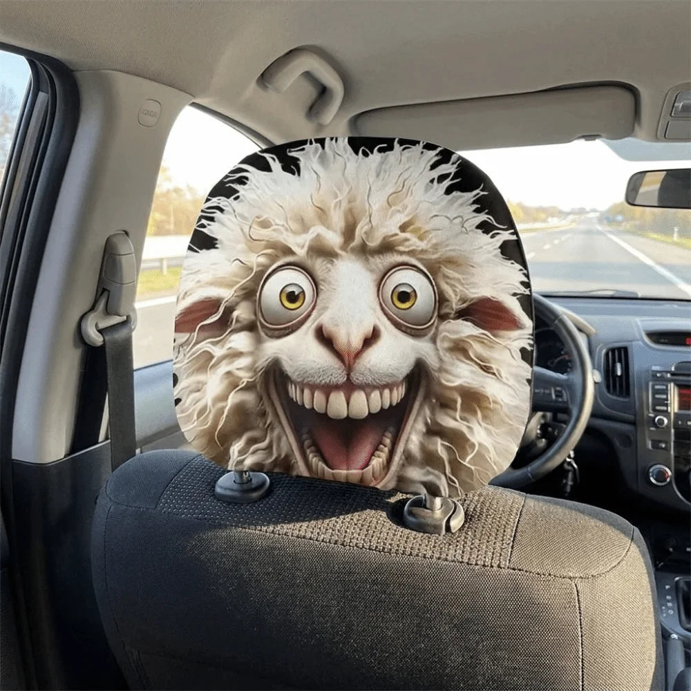 2PCS Elastic Car Headrest Covers Stain-Proof Cartoon Seat Headrest Protectors Funny Washable Auto Interior Decoration Cover