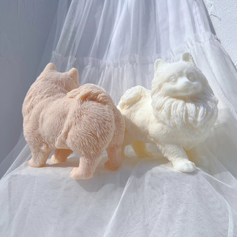 Pomeranian Puppy Dog Candle Mold Animal Puppies Soy Wax Silicone Mould Dog Lover Home Decor