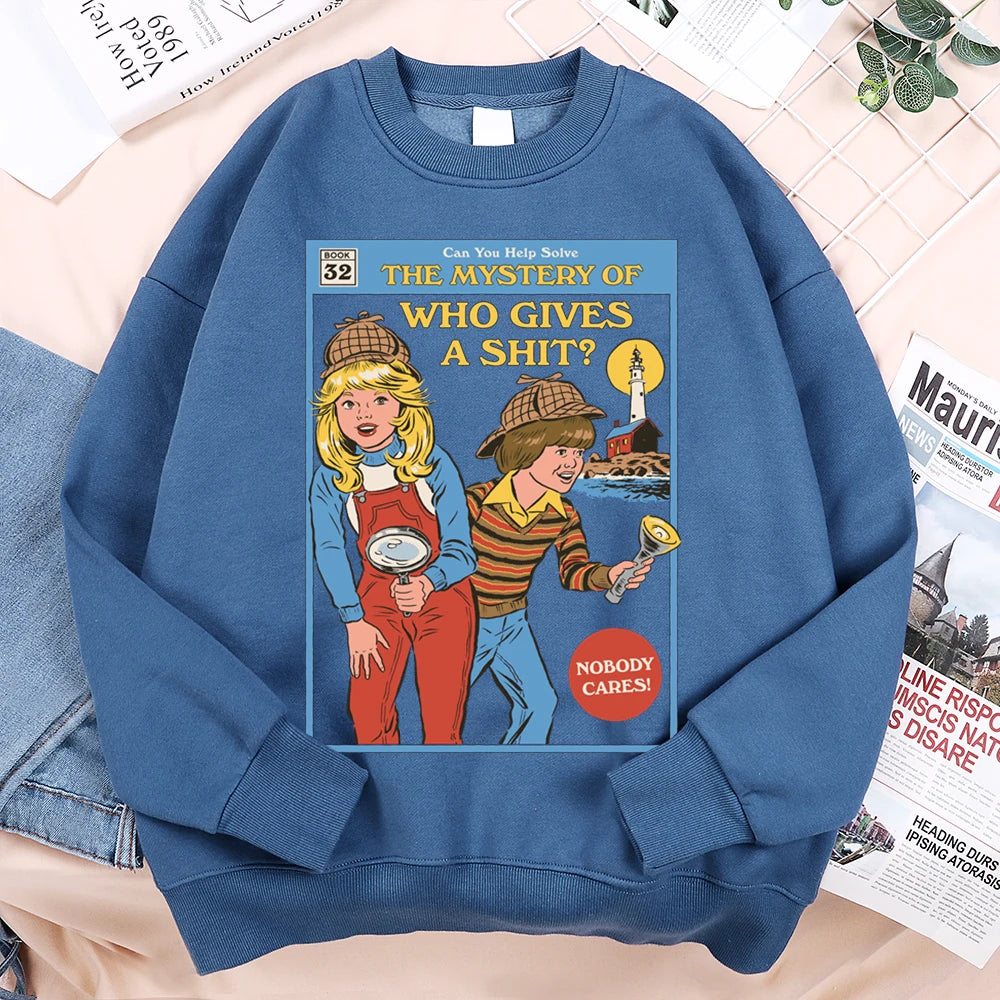Sweatshirt Unisex Mystery of Who Gives a Sh*t Parody Fleece Crewneck Pullover