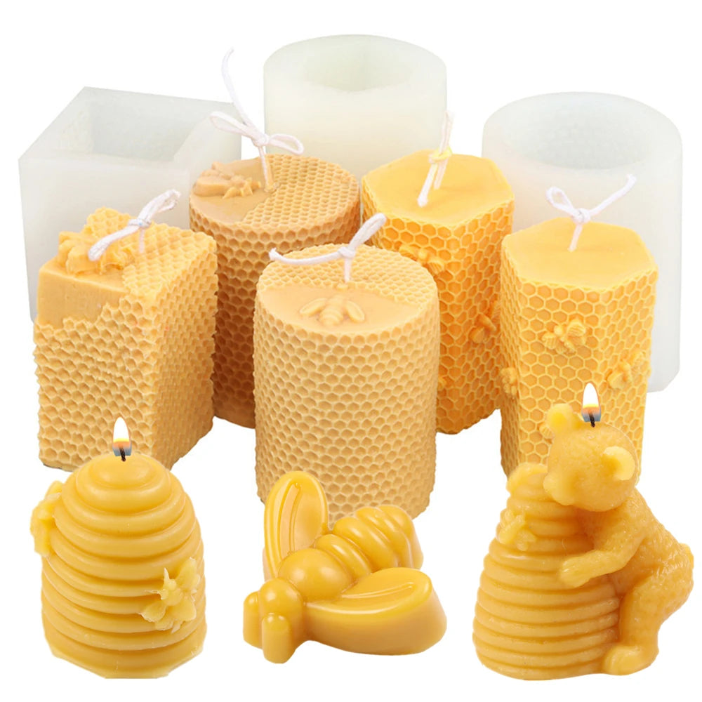 3D Bee Honeycomb Candle Molds Beehive Pillar Silicone Mold DIY Homemade Beeswax Scented Plaster Candle Soap Mold Home Decor