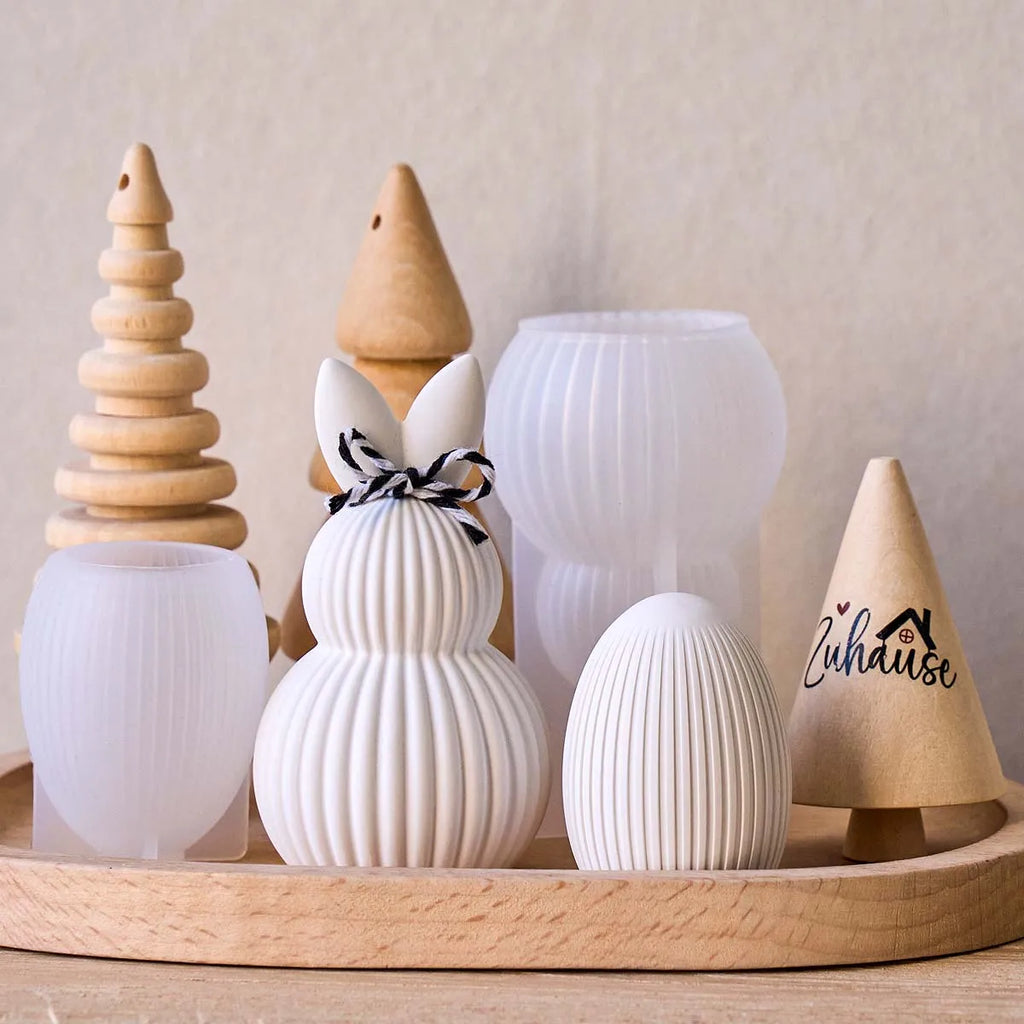 Double Rabbit Ear Silicone Candle Mold DIY Stripe Egg Bunny Aromath Soap Molds Plaster Resin Crafts Making Home Easter Decor