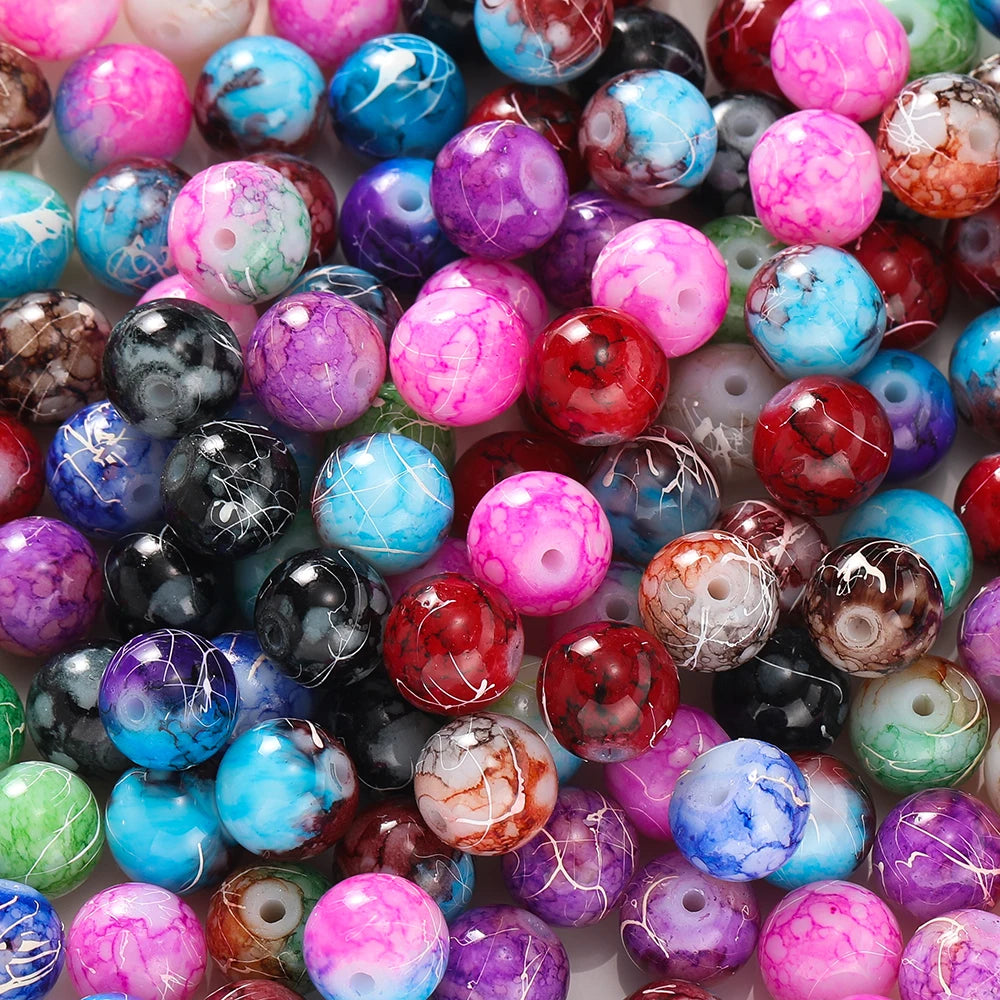 Glass Beads Crystal Crackle Round Imitation Jade-Style Stone Crafts Craft Beads