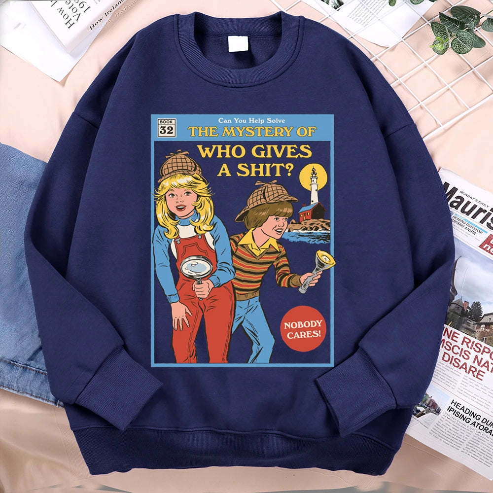 Sweatshirt Unisex Mystery of Who Gives a Sh*t Parody Fleece Crewneck Pullover