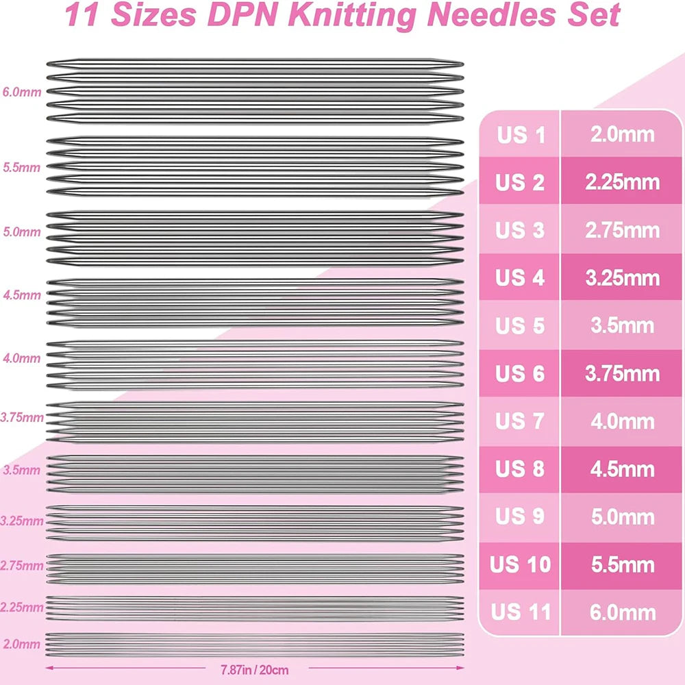 Knitting Needles, Stainless Steel Double-Pointed Set for Sweater Projects