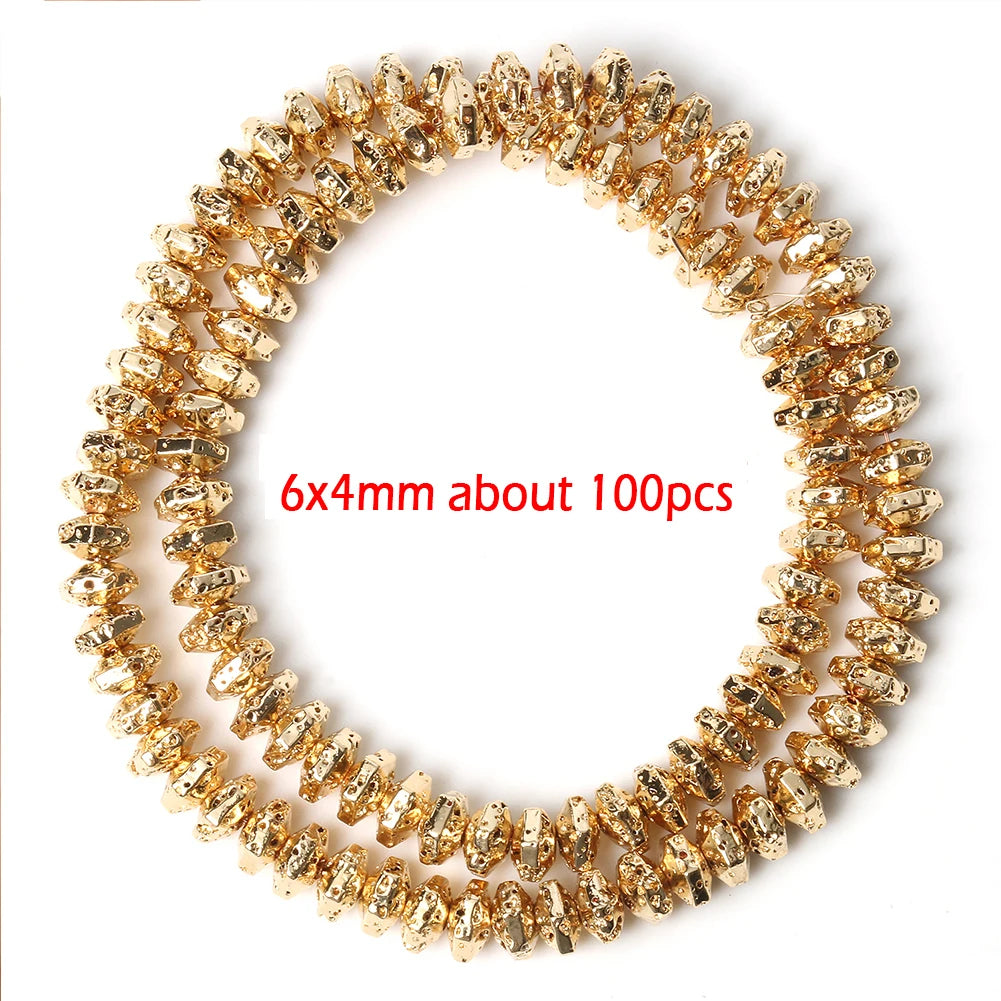 Stone Beads Black Gold Silver Color Volcanic Lava Rondelle Spacer Craft Beads