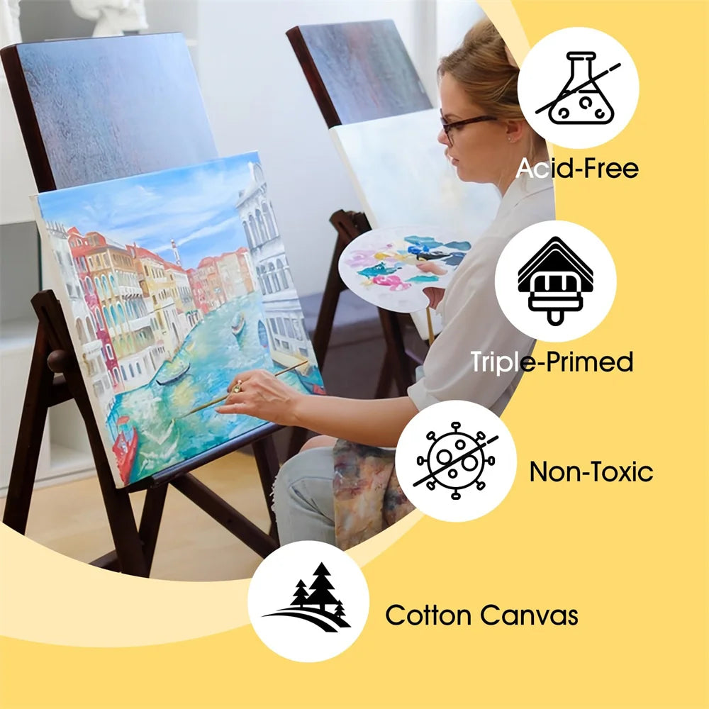 Stretched Artist Canvas 10-Pack Triple Primed Cotton Oil Acrylic Watercolor