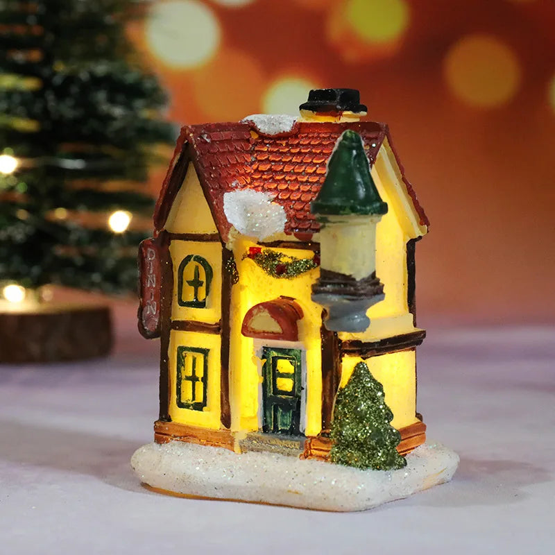 Christmas Village House LED Figurine Resin Snow Scene Holiday Decor