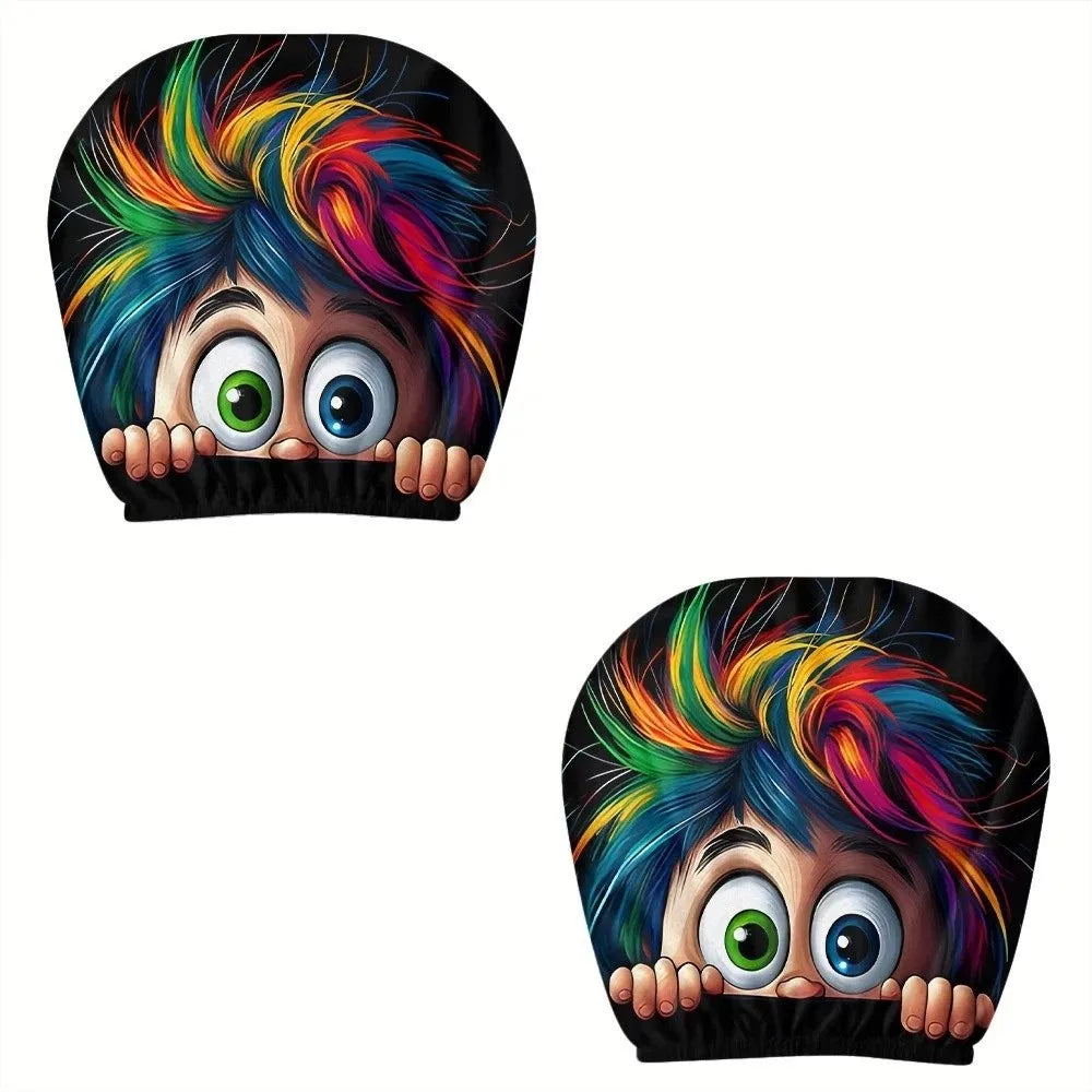 2PCS Elastic Car Headrest Covers Stain-Proof Cartoon Seat Headrest Protectors Funny Washable Auto Interior Decoration Cover