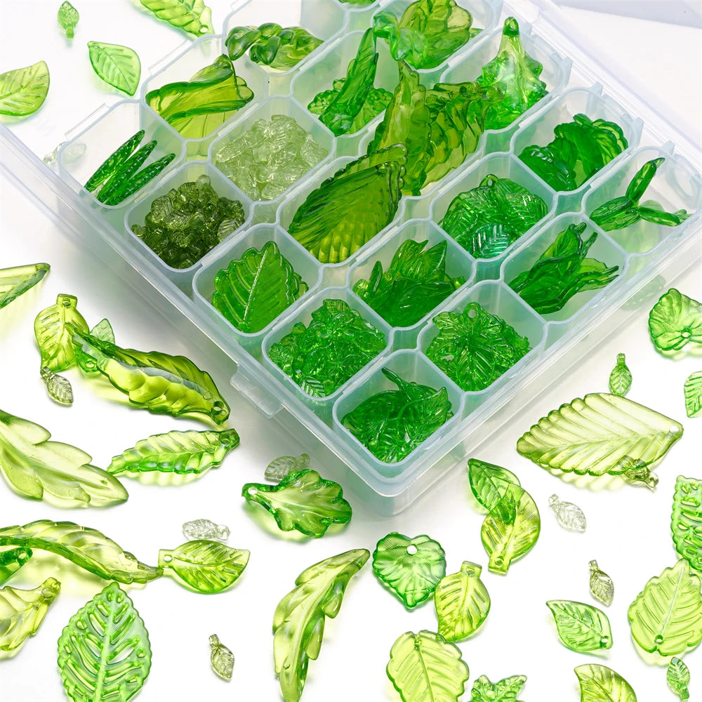 Acrylic Beads Mixed Green Leaves Pendants Various Spacer Charms Craft Beads