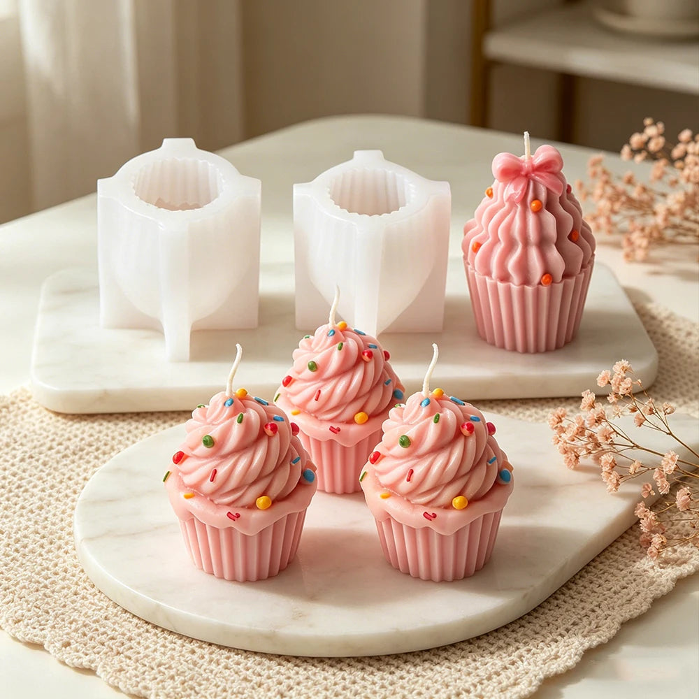 3D Ice Cream Swirl Cupcake Silicone Candle Mold Muffin Cup Cake Scented Plaster Mold for Candle Making Home Decor Handmade Gift