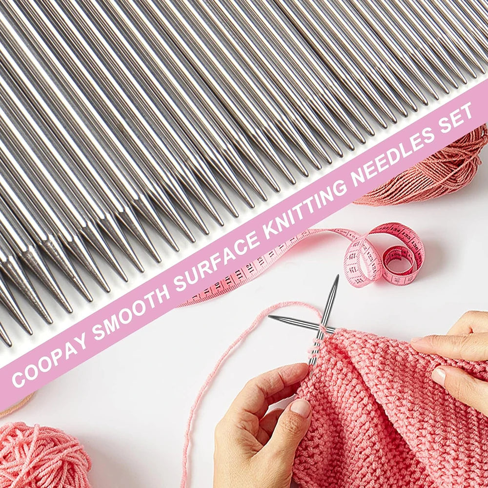 Knitting Needles, Stainless Steel Double-Pointed Set for Sweater Projects